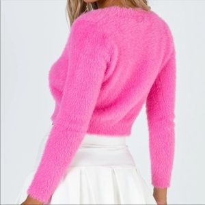 Princess Polly Cropped Cardigan Sweater Fuzzy Hot Pink Size S/M NWOT